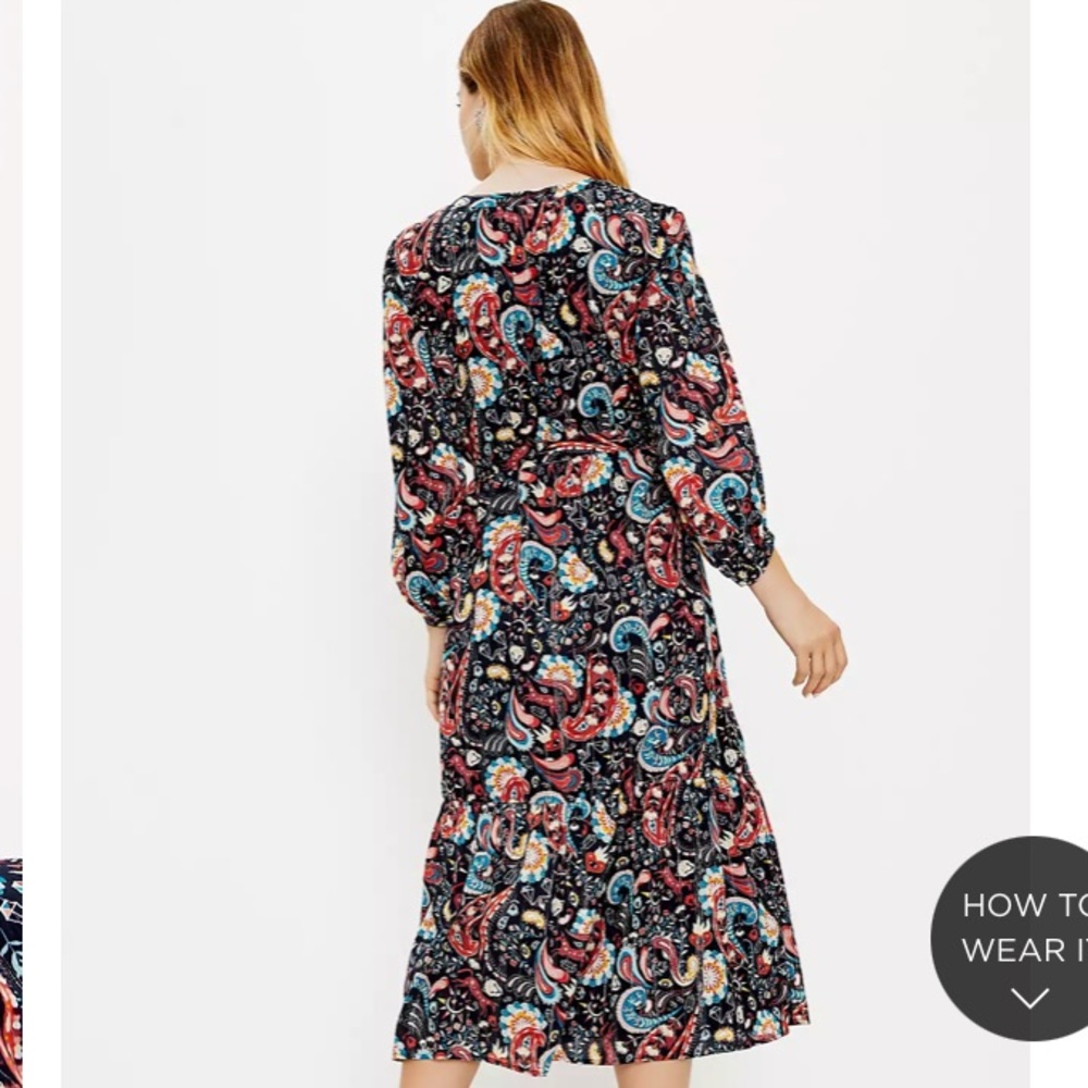 NWT LOFT Women's Petite Shimmer Paisley Tie Neck Midi‎ Dress - Picture 3 of 3